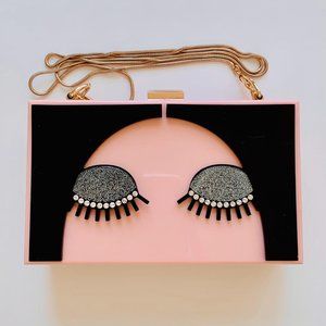 Rhinestones Acrylic Clutch with Rose Gold Crossbody Chain